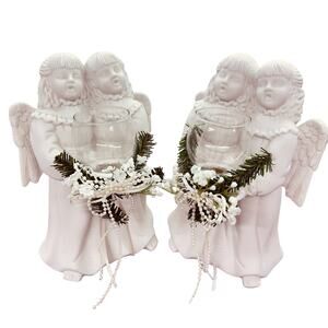 Pair of Ceramic Angel Votive Candle Holders - Christmas‎ Holiday - Vintage 1997